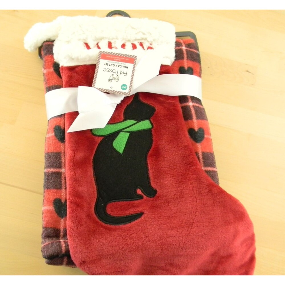 Pet Posse Black Cat Christmas Holiday Gift Set Stocking & Blanket Kitten NWT
